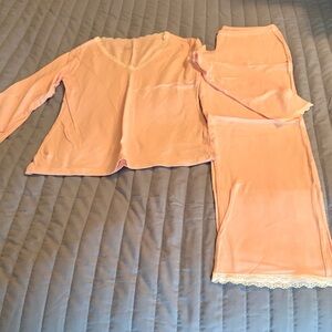 Victoria's Secret Peach Lace-Trim Long Sleeve Pajama Set